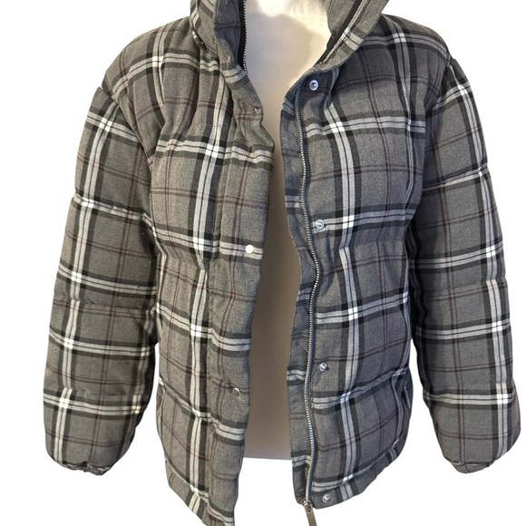 Vince Camuto Heather Grey Charcoal Checkered Plaid Puffer Jacket Size Small - Picture 8 of 11